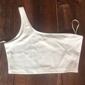NEW. White one shoulder crop top